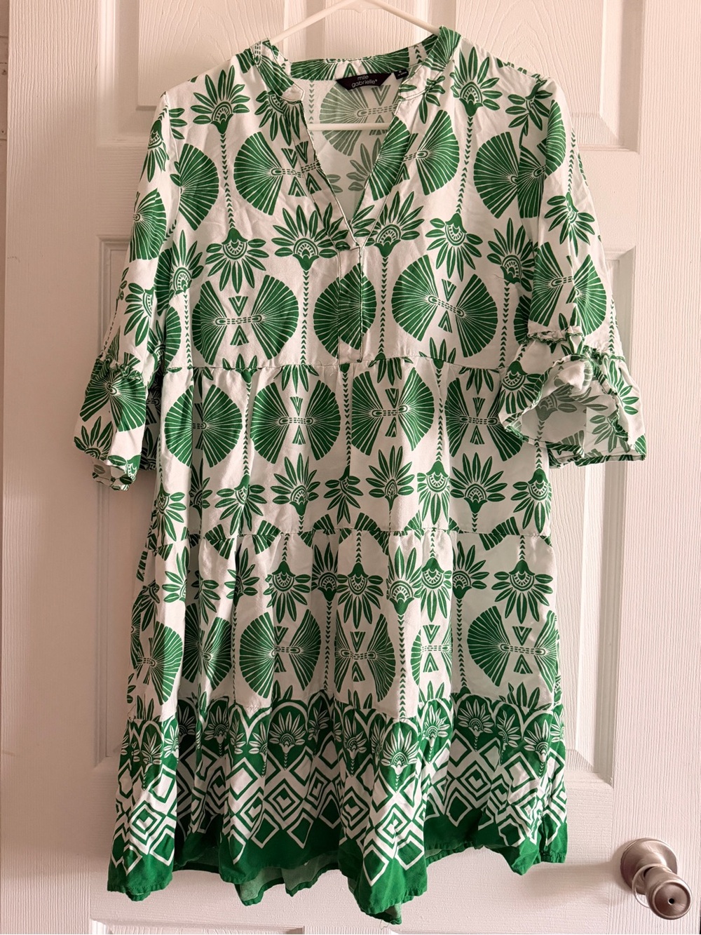 Mlle Gabrielle Green and White Printed Mini Dress